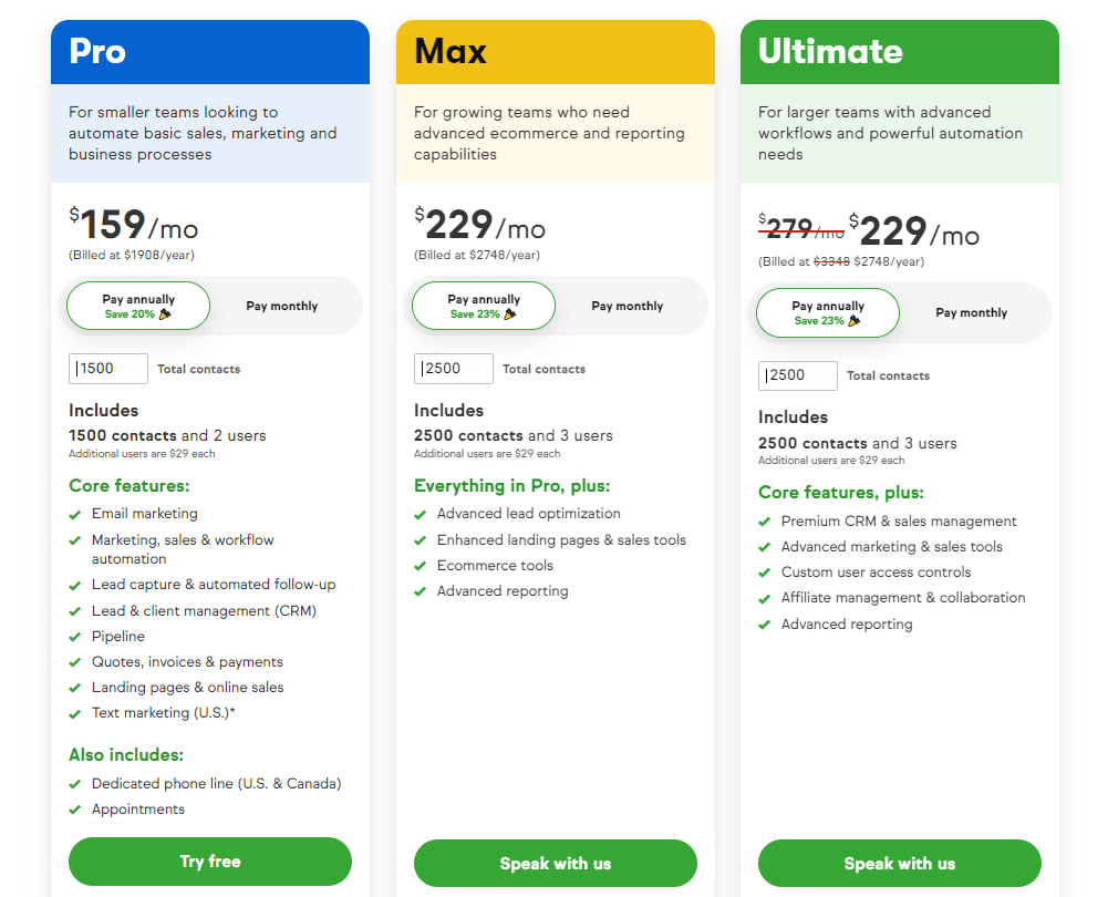 Keap vs HubSpot - Keap Pricing